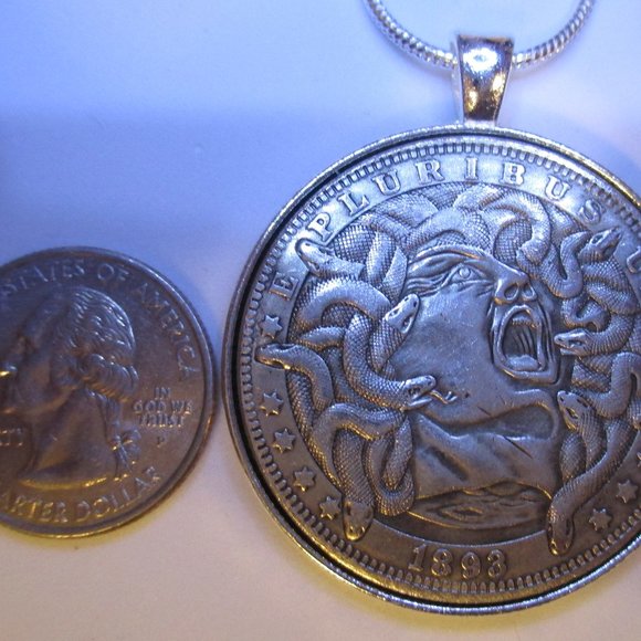 SCREAMING Medusa Coin Pendant NECKLACE - Picture 5 of 8